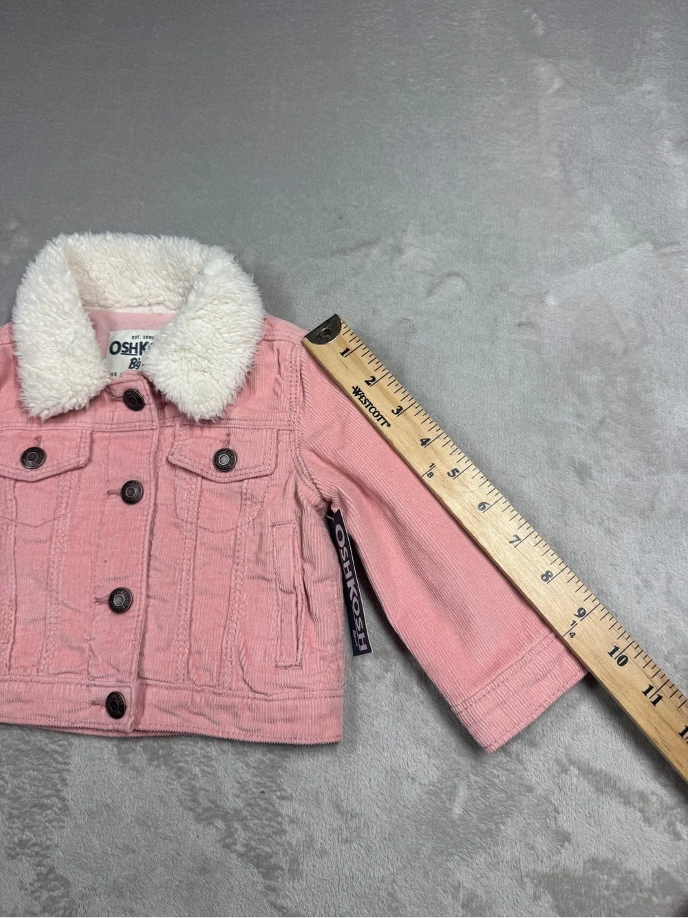 NWT OshKosh B’gosh Baby Girl Pink Corduroy Sherpa Collar Jacket Size 12 Months